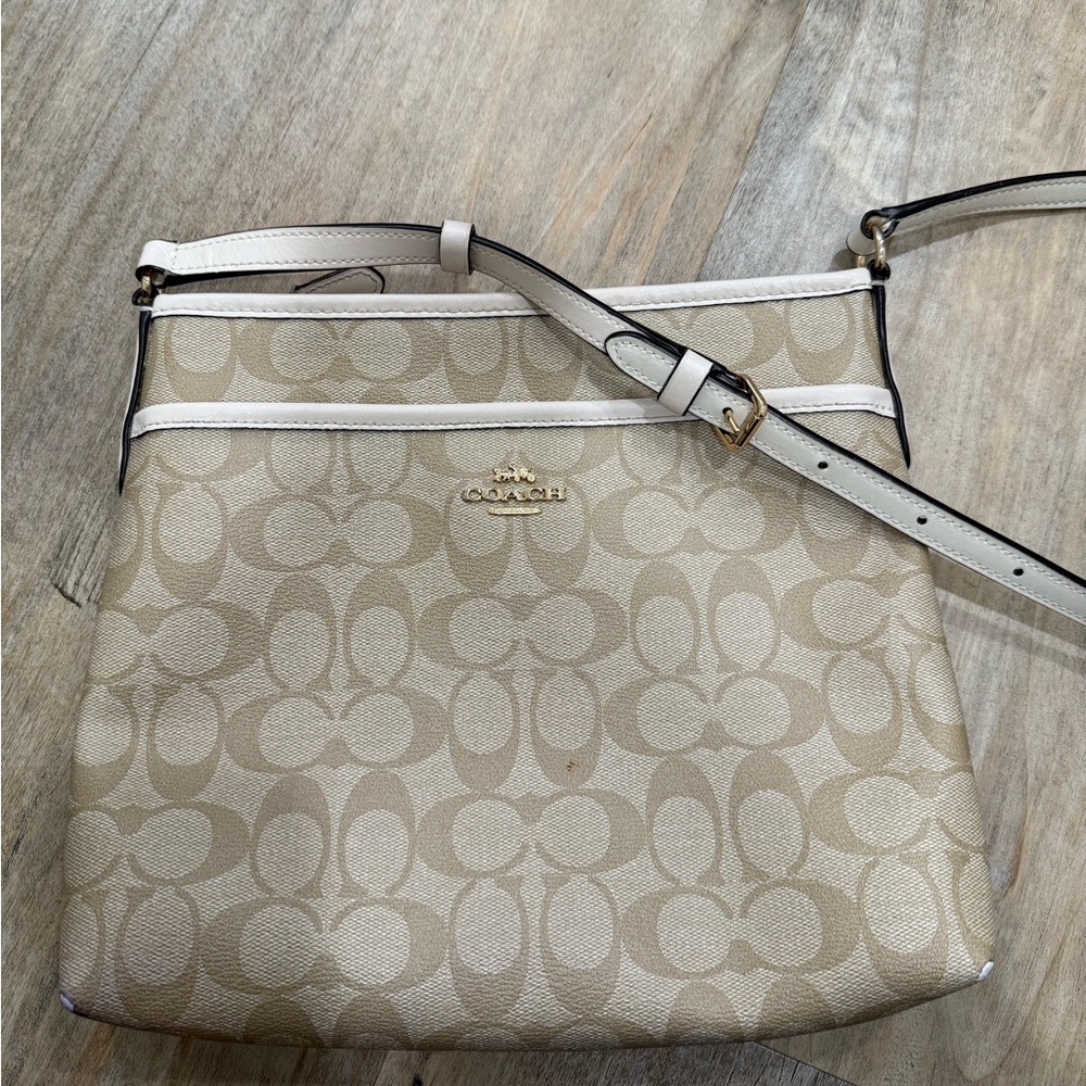 Coach Signature Beige and Cream Crossbody Bag